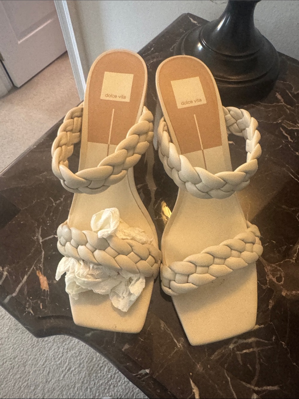 Dolce Vita Braided Double-Strap Heeled Slides in Cream